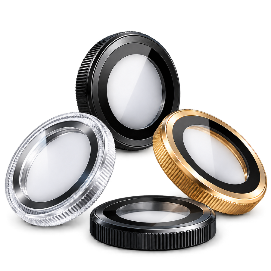 Camera lens protectors transparent CGI visual with soft shadow