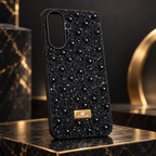 Black pearl rhinestone back cover for Samsung Galaxy A57 5G, rear studio view