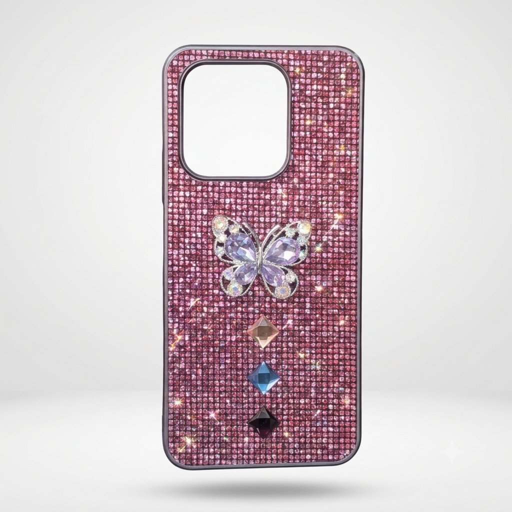 Rose Gold 3D rhinestone butterfly glitter phone case