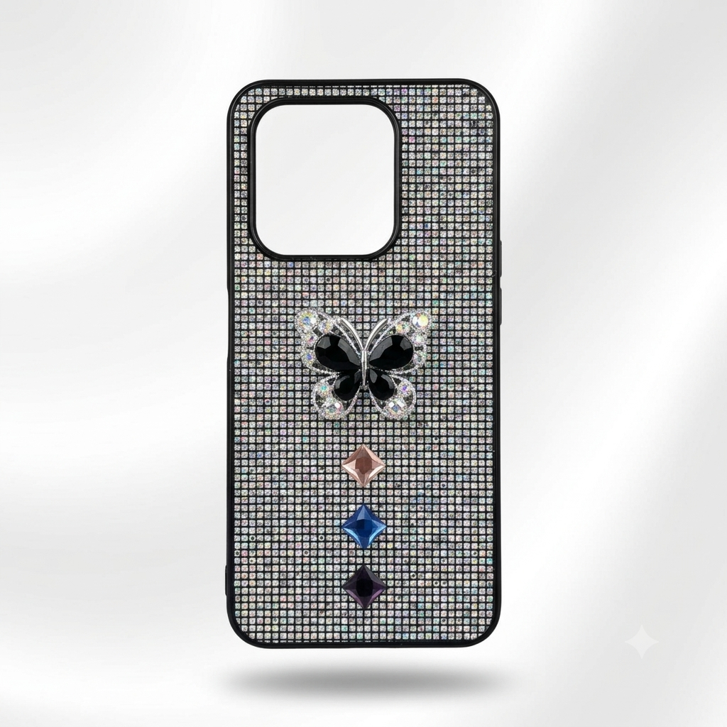 Black 3D rhinestone butterfly glitter phone case
