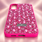 Pink pearl rhinestone back cover for Samsung Galaxy A57 5G, angled studio view