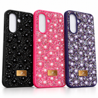 3 luxury premium samsung galaxy covers placed side by side showing pearls and rhinestones with tpu sides