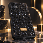 black luxury mobile case for samsung a07 placed on black marble 