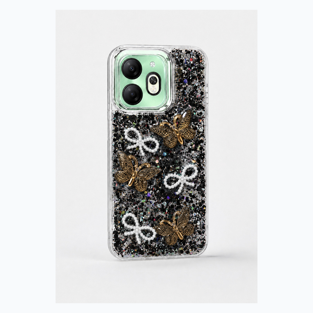 Black butterfly pearl bow case for TECNO Spark Go 2024, square product image