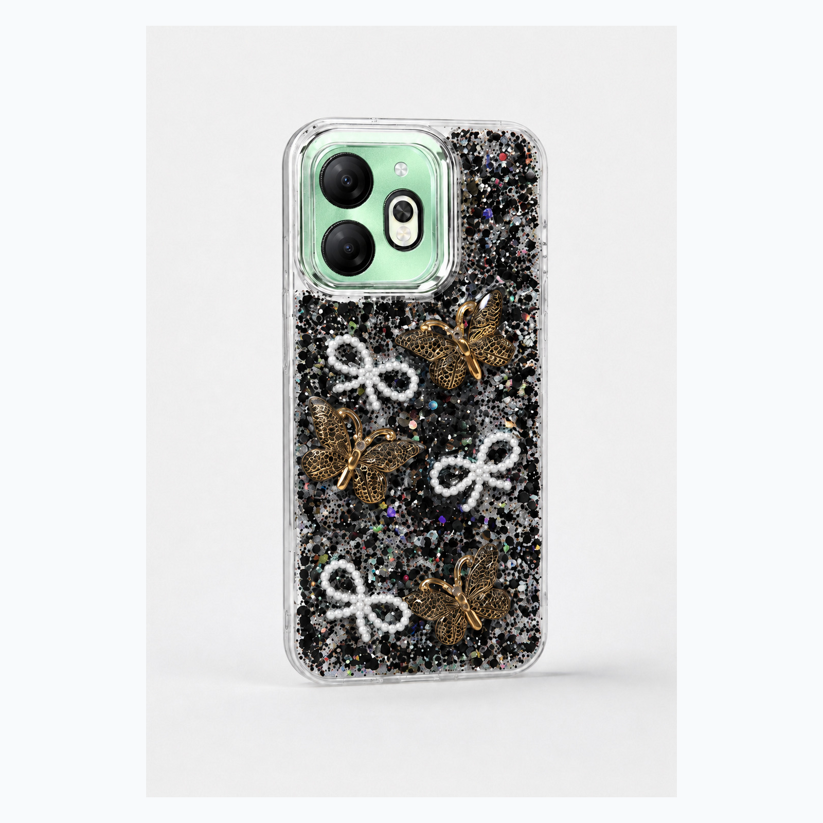 Black butterfly pearl bow case for Infinix Hot 40i, square product image