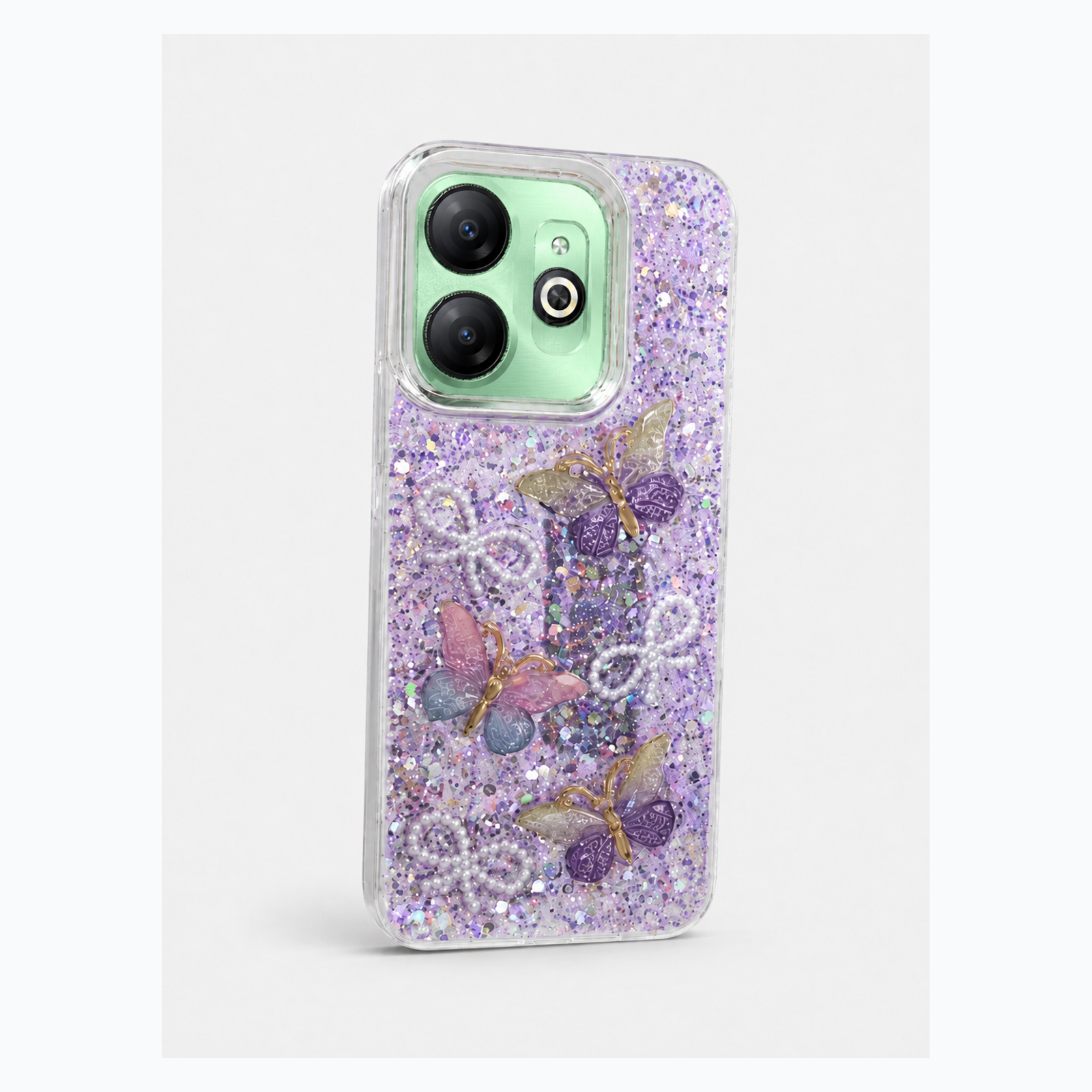 Purple butterfly pearl bow case for Infinix Smart 8, square product image