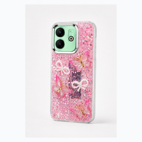 Pink butterfly pearl bow case for Infinix Smart 8 Plus, square product image