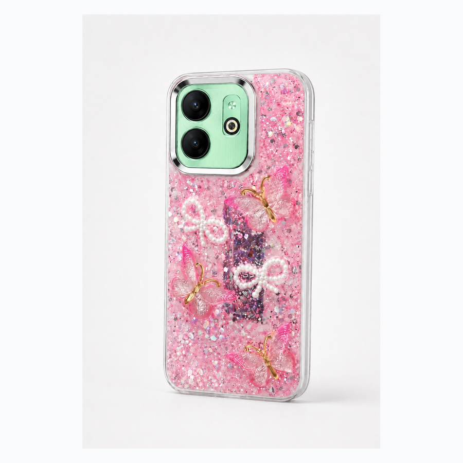 Pink butterfly pearl bow case for Infinix Hot 40i, square product image