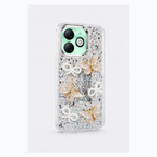 White and silver butterfly pearl bow case for Infinix Smart 8, square product image