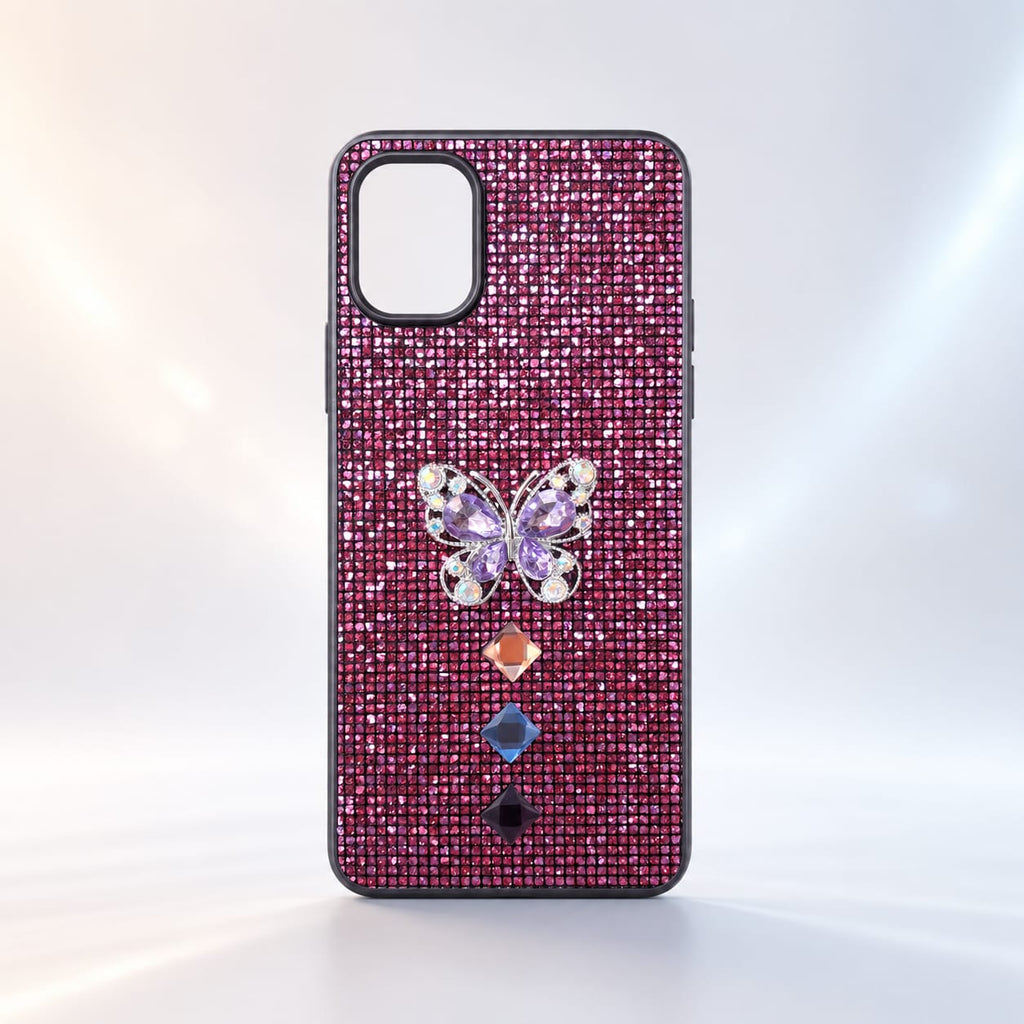 Samsung Galaxy A06 purple full rhinestone butterfly back cover