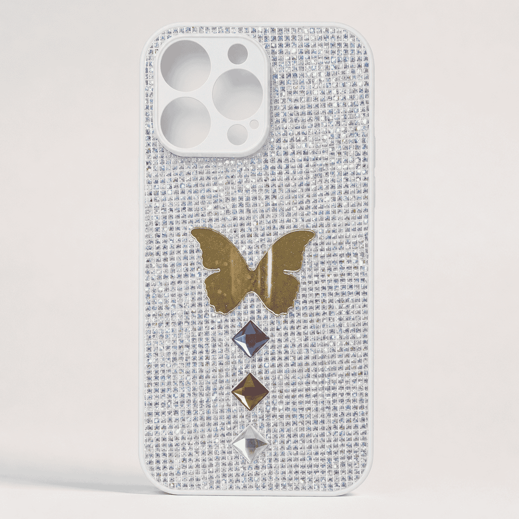 iPhone 16 Pro Max butterfly rhinestone glitter case, rear product view
