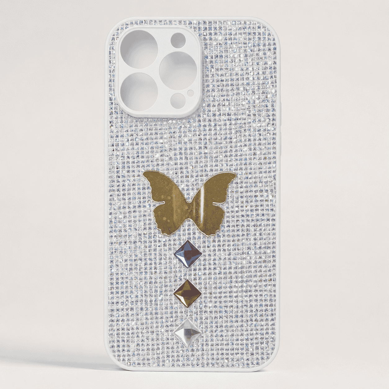 iPhone 16 Pro Max butterfly rhinestone glitter case, rear product view