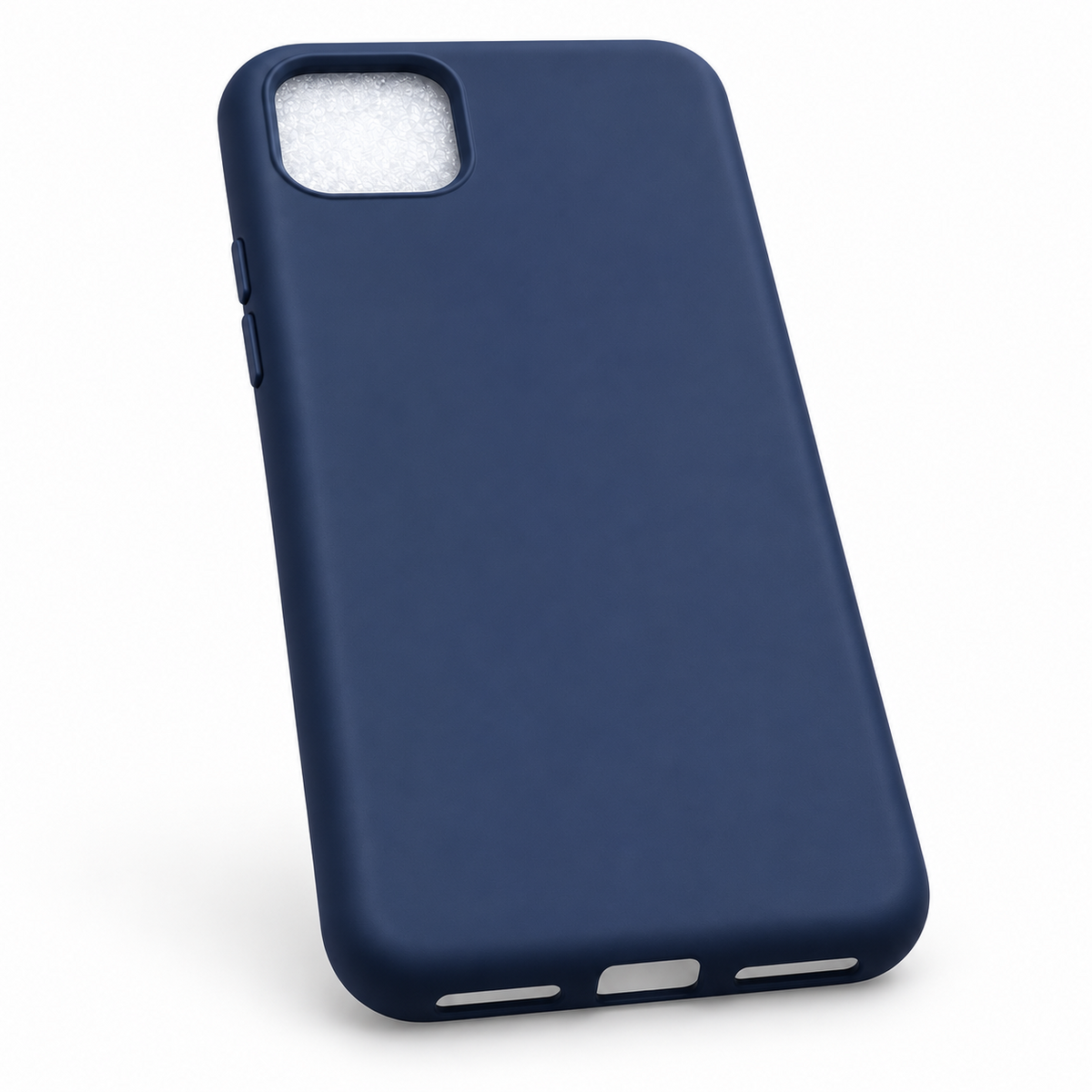 Blue Google Pixel 4 XL silicone back cover, rear angled view showing smooth plain finish and bottom cutouts