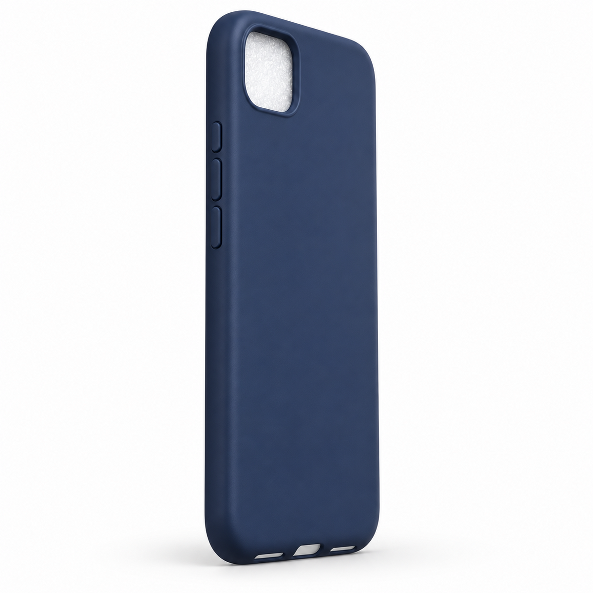 Blue Google Pixel 4 XL silicone back cover, angled rear view with covered buttons and camera opening