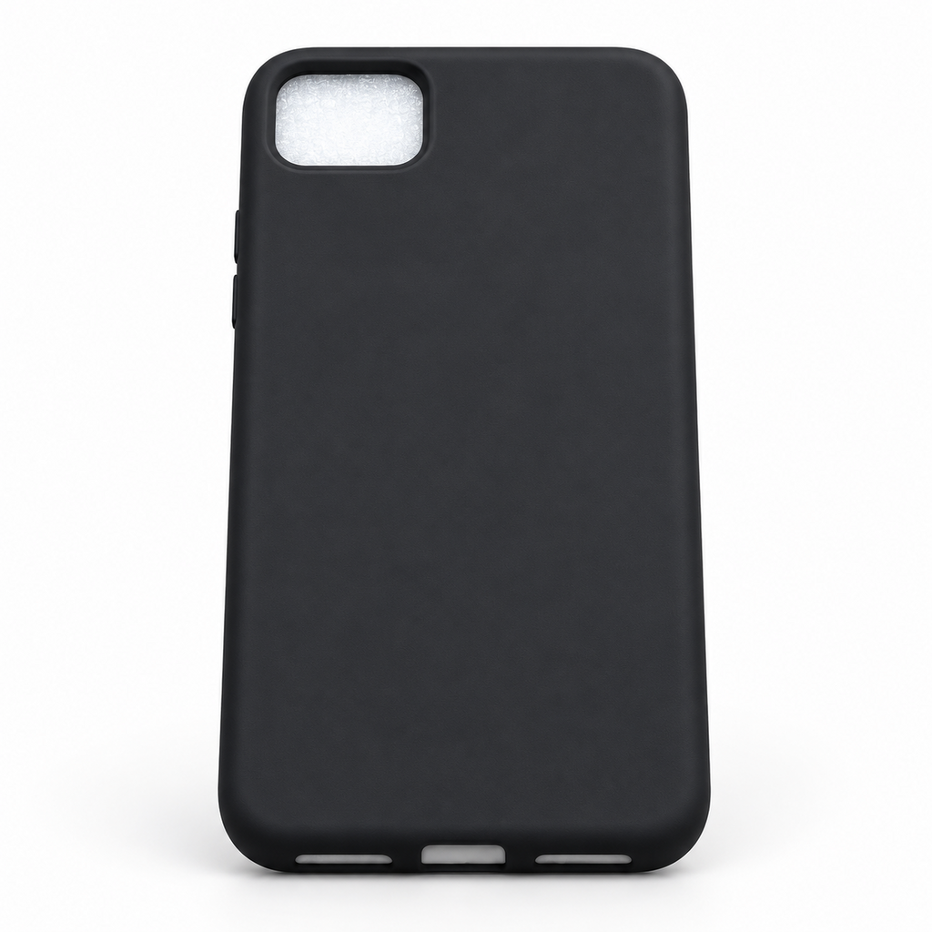 Black Google Pixel 4 XL silicone back cover, straight rear view