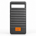 Black Google Pixel 6a carbon-fiber-style synthetic leather back cover with ribbed texture and silicone sides
