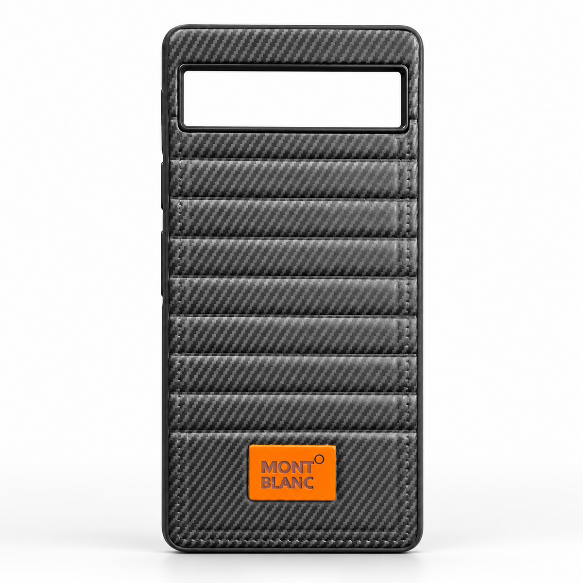 Black Google Pixel 6a carbon-fiber-style synthetic leather back cover with ribbed texture and silicone sides