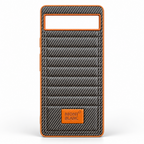 Brown Google Pixel 6a carbon-fiber-style synthetic leather back cover with ribbed texture and silicone sides