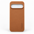 Brown Google Pixel 9 textured back cover with silicone sides and raised camera-bar surround, rear view