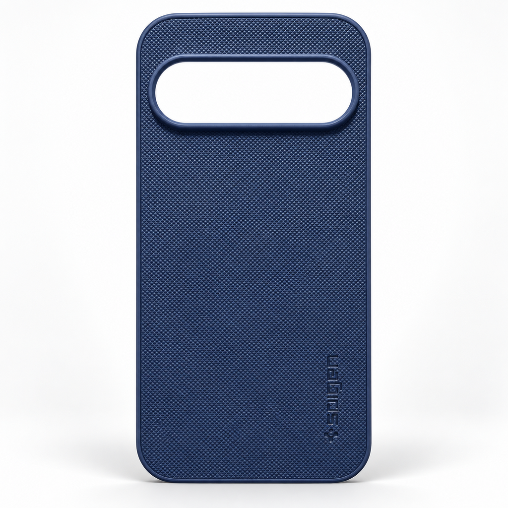 Navy Blue Google Pixel 9 textured back cover with silicone sides and raised camera-bar surround, rear view