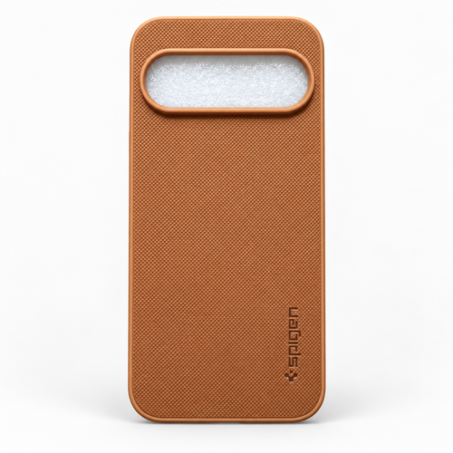 Brown Google Pixel 9 Pro XL textured back cover with silicone sides and raised camera-bar surround, rear view