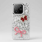 Decorative glitter phone case showing soft side frame and raised camera surround