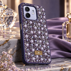 Lavender pearl and rhinestone-style fashion phone case with flexible TPU sides