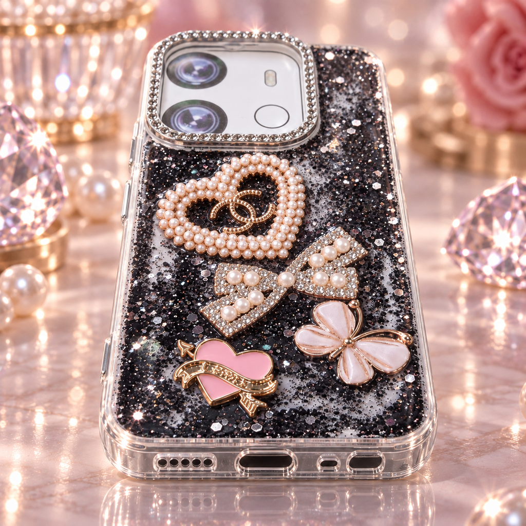 Infinix Smart 7 Fancy Pearl Bow Butterfly Glitter TPU Back Cover