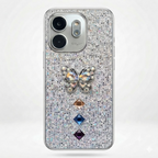 Silver 3D rhinestone butterfly glitter phone case