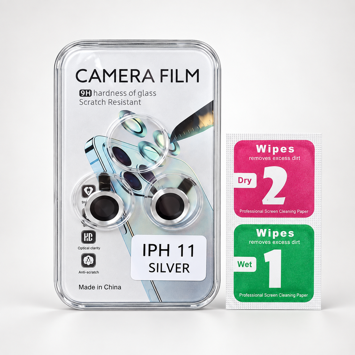 iPhone 11 Camera Lens Protector Glass – 9H + Wipes