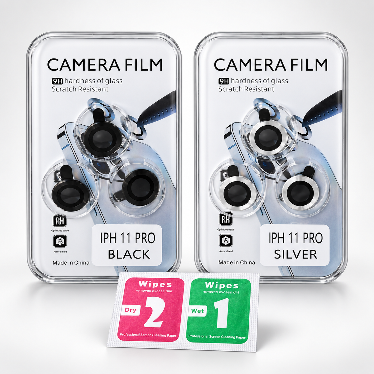 iPhone 11 Pro Camera Lens Protector Glass – 9H + Wipes