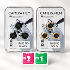 Gold and black camera lens protector glass pack for iPhone 12 Pro with three lens rings