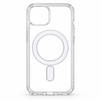 Clear hybrid phone cover for iPhone 13 and iPhone 14 with white circular ring, front product view