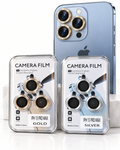 iPhone 13 Pro Max camera lens protector sets in gold and silver with concentric grooved rings