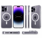 iPhone 14 Pro Max clear transparent magnetic case shown from rear, front, side and bottom views