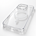 A clear, transparent protective phone case with a MagSafe-compatible circular magnetic ring, shown on a white background.