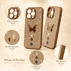 iPhone 16 Pro Max butterfly rhinestone glitter case feature infographic