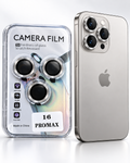 iPhone 16 Pro Max silver camera lens protector set with fine concentric grooved rings