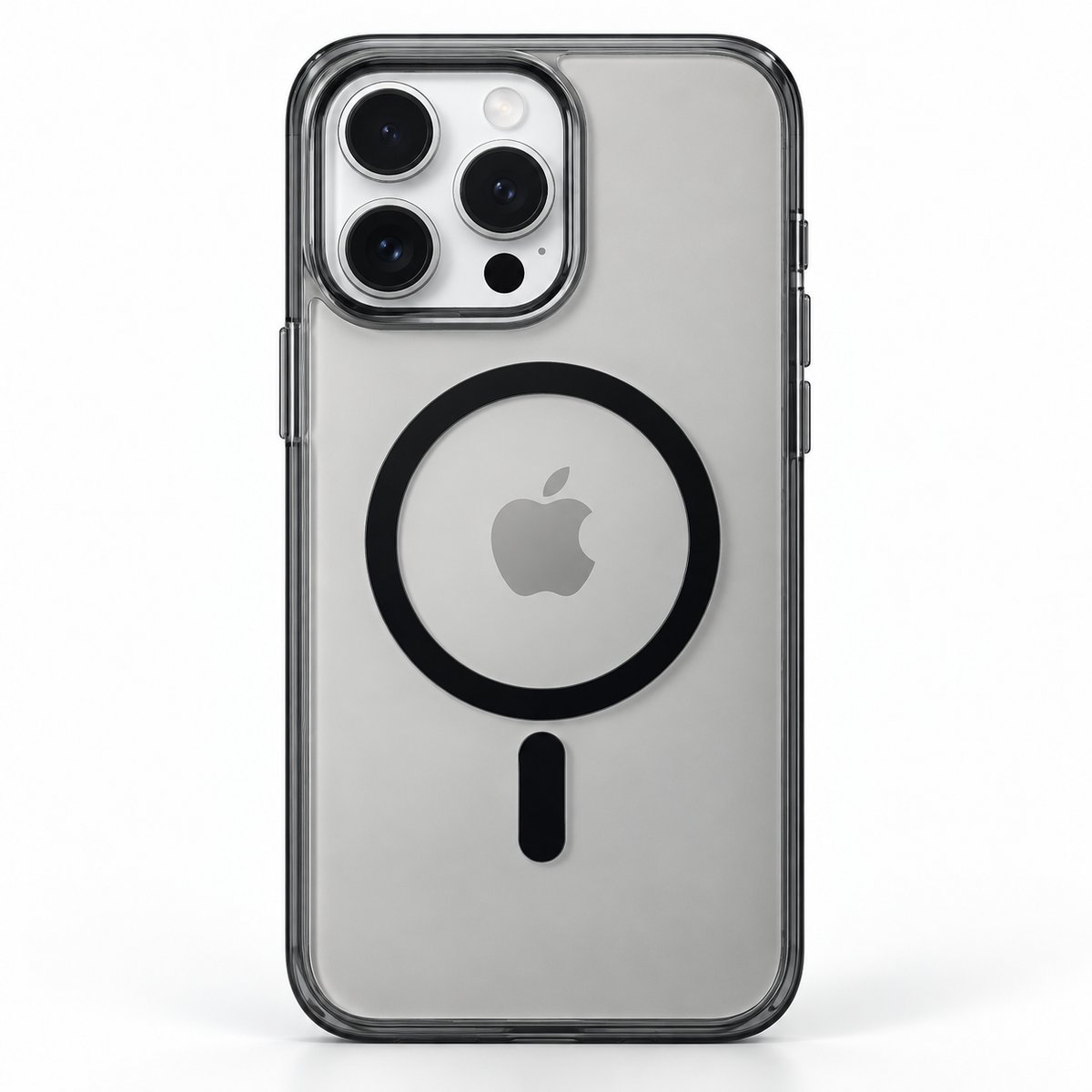 iPhone 16 Pro Max smoke clear hard PC magnetic case, rear view with magnetic ring