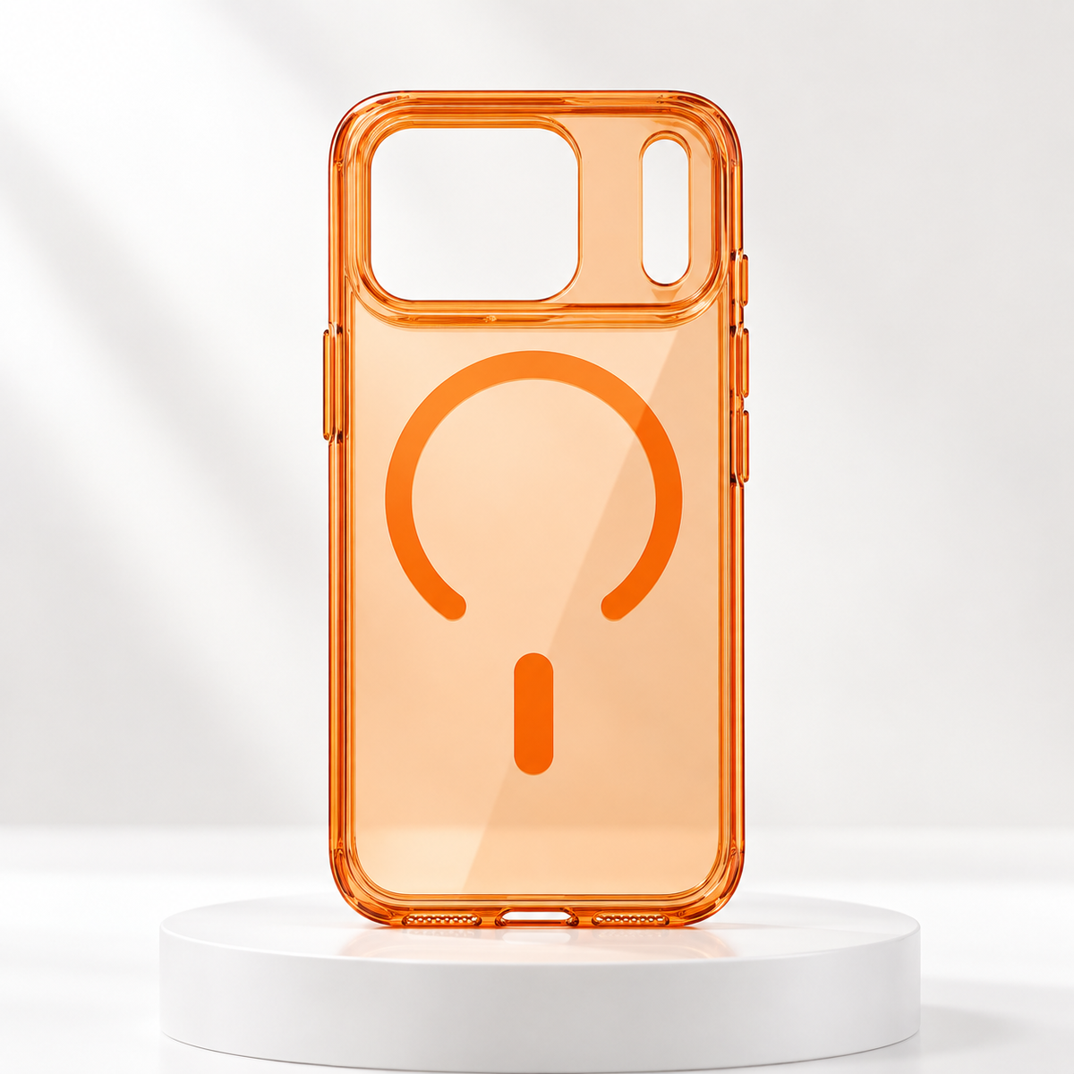 Orange clear magnetic PC case for iPhone 17 Pro, rear view