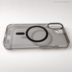 black tinted iphone 17 transparent case placed on white background
