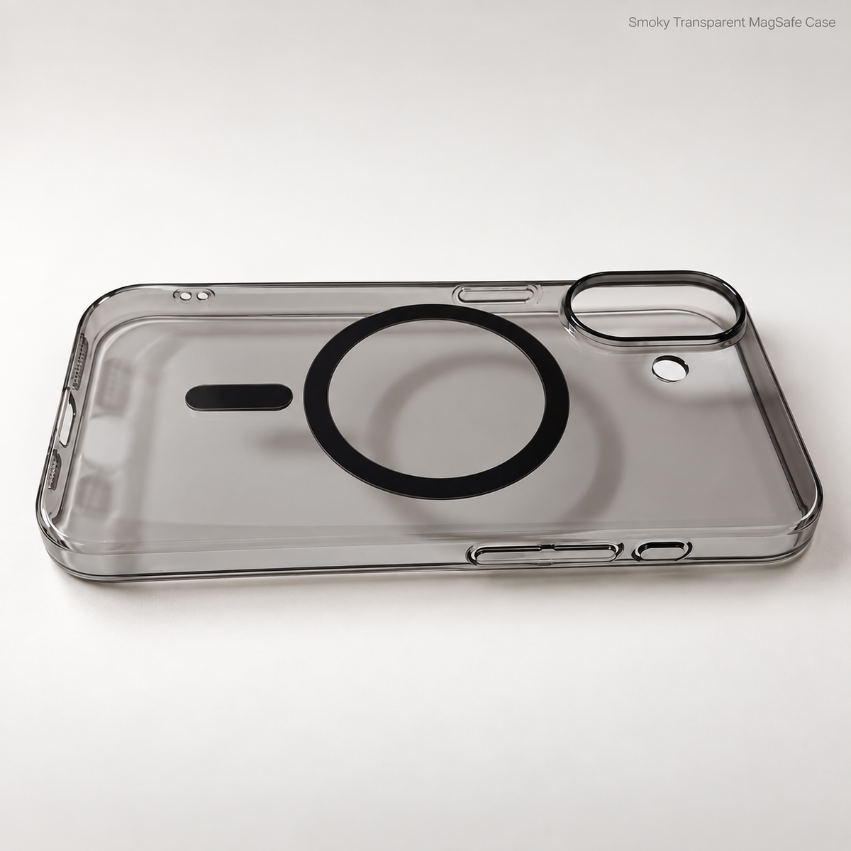black tinted iphone 17 transparent case placed on white background