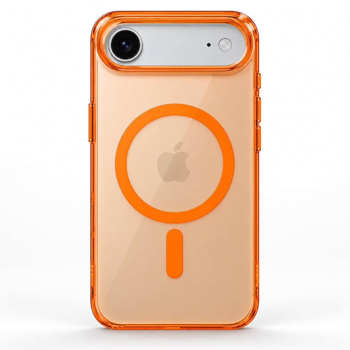 Orange clear hard PC magnetic ring case for iPhone Air, rear studio view