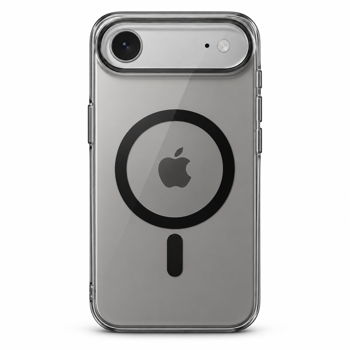 Smoke clear hard PC magnetic ring case for iPhone Air, rear studio view