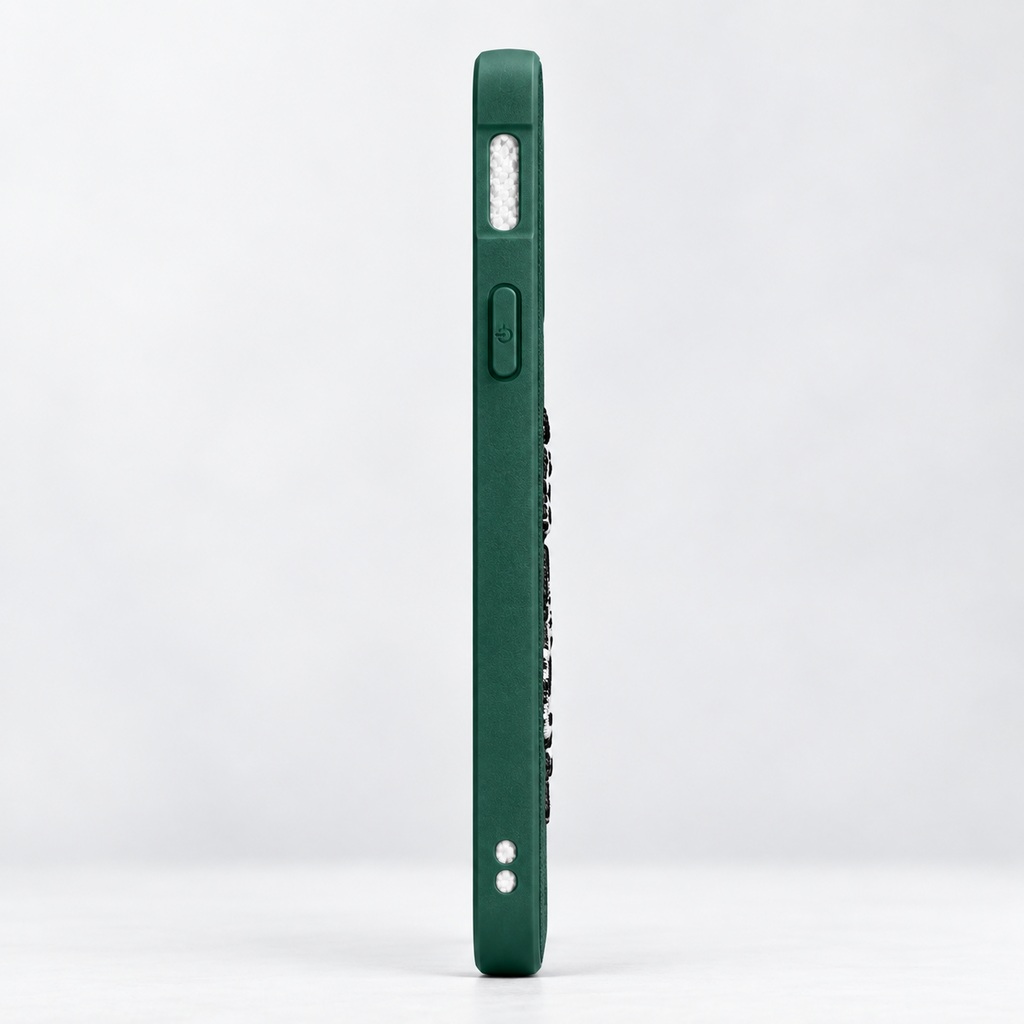 Side view of Green OnePlus 7 back cover showing button and port cutouts