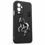 OnePlus 9 black embroidered horse case three-quarter product view
