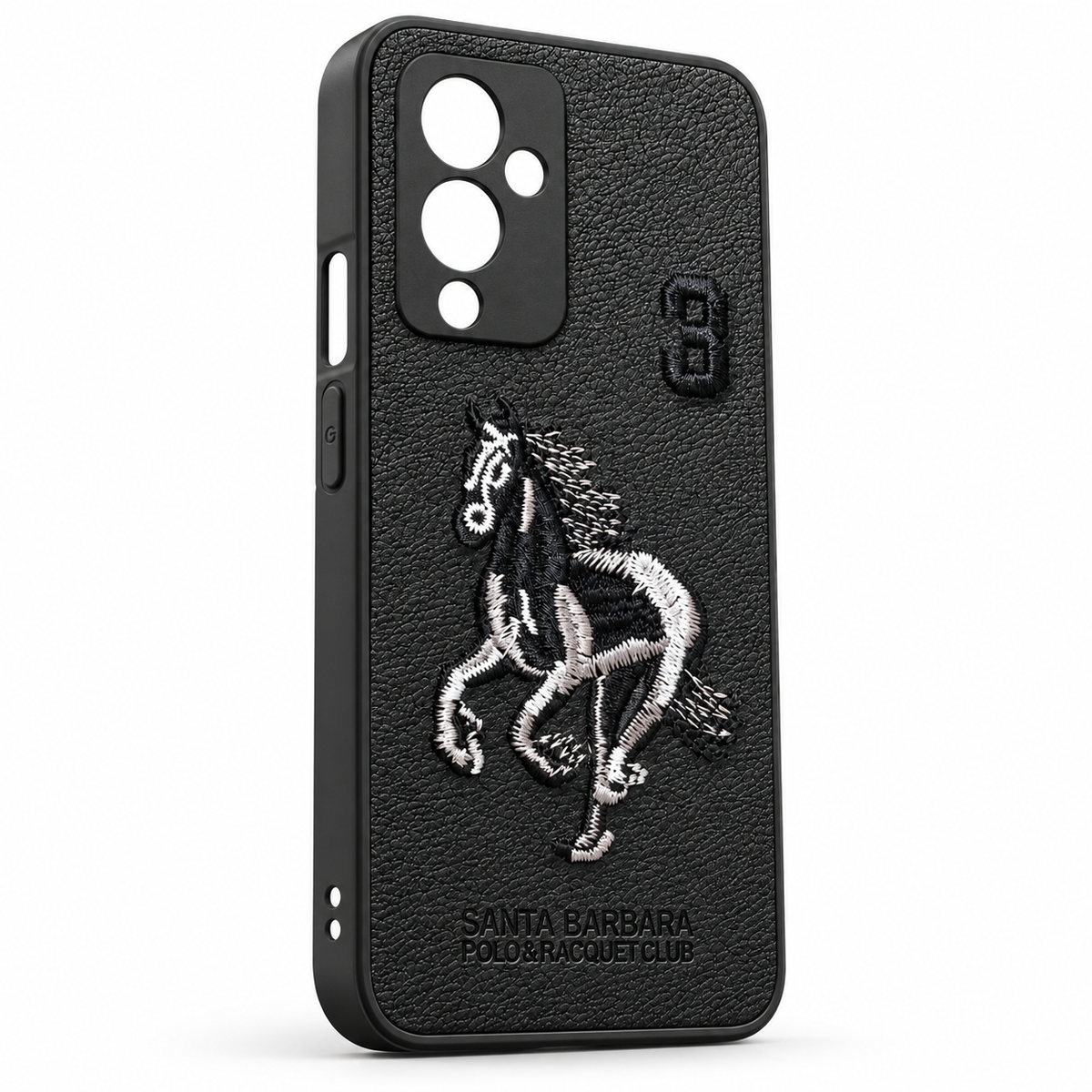 OnePlus 9 black embroidered horse case three-quarter product view