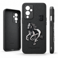 OnePlus 9 embroidered horse black back cover with leather texture