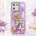 Purple glitter pearl bow butterfly case for OPPO A6, full rear studio view