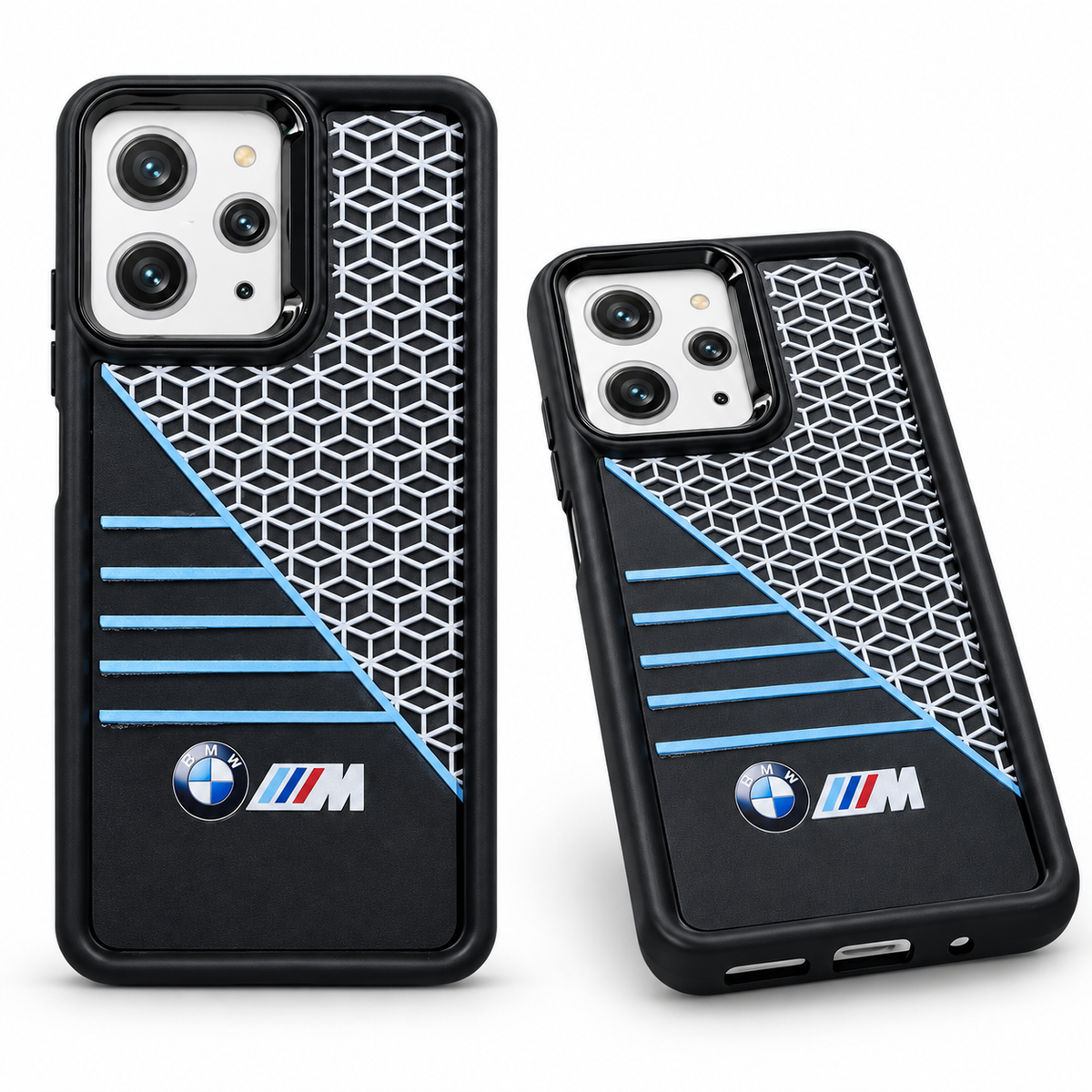 Redmi 12 blue geometric silicone back cover, studio product view